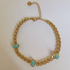 18K Gold Plated Turquoise Stone Cuban Bracelets stainless steel womens jewelry